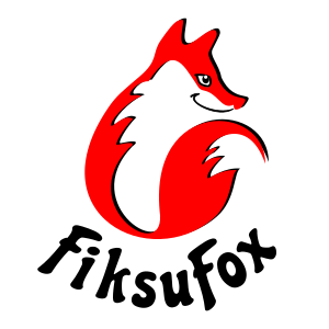 Fiksufoxin logo, joka on iloinen istuva kettu