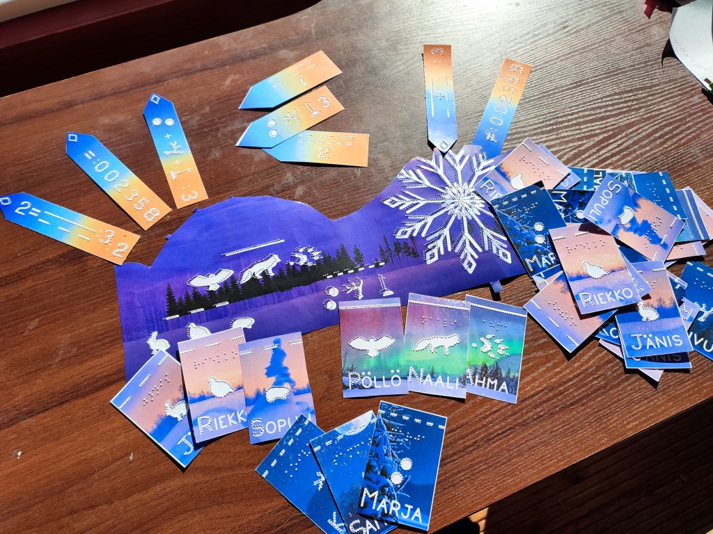 ge developmet: a board representig a fell with an attached snowflake to the right. The scoring tiles are partially converted into sunrays, partially still attached to the snowflake part