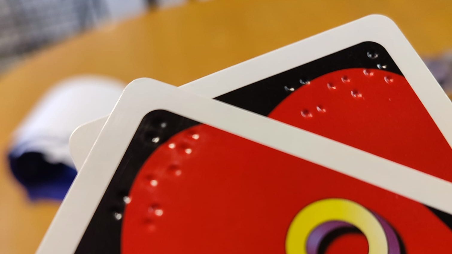 the reverse side of braille UNO cards 